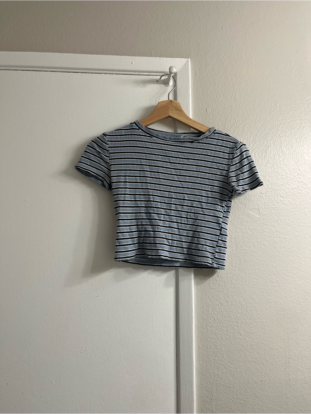 Divided Striped Blue & Black Crop Top